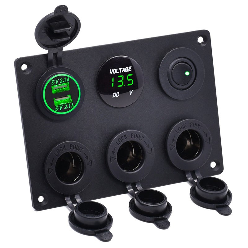 Cllena Dual USB Charger Socket 2.1A&2.1A + LED Voltmeter + 3 Socket Cigarette Lighter Adapter 12V Power Outlet + ON-Off Toggle Switch Multi-Functions Panel for Car Marine Boat Rv Camper Truck (Red) - Image 1